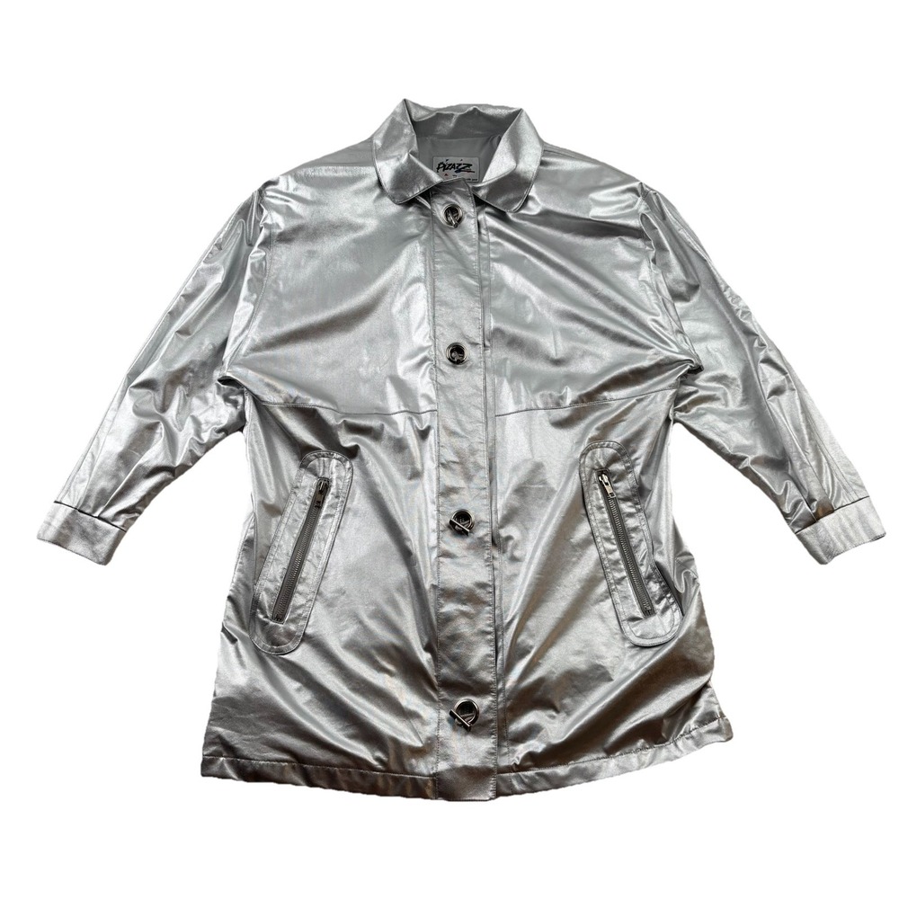 Pizazz Vintage Metallic Jacket Silver Toggle Buttons Y2K Futuristic Size S‎